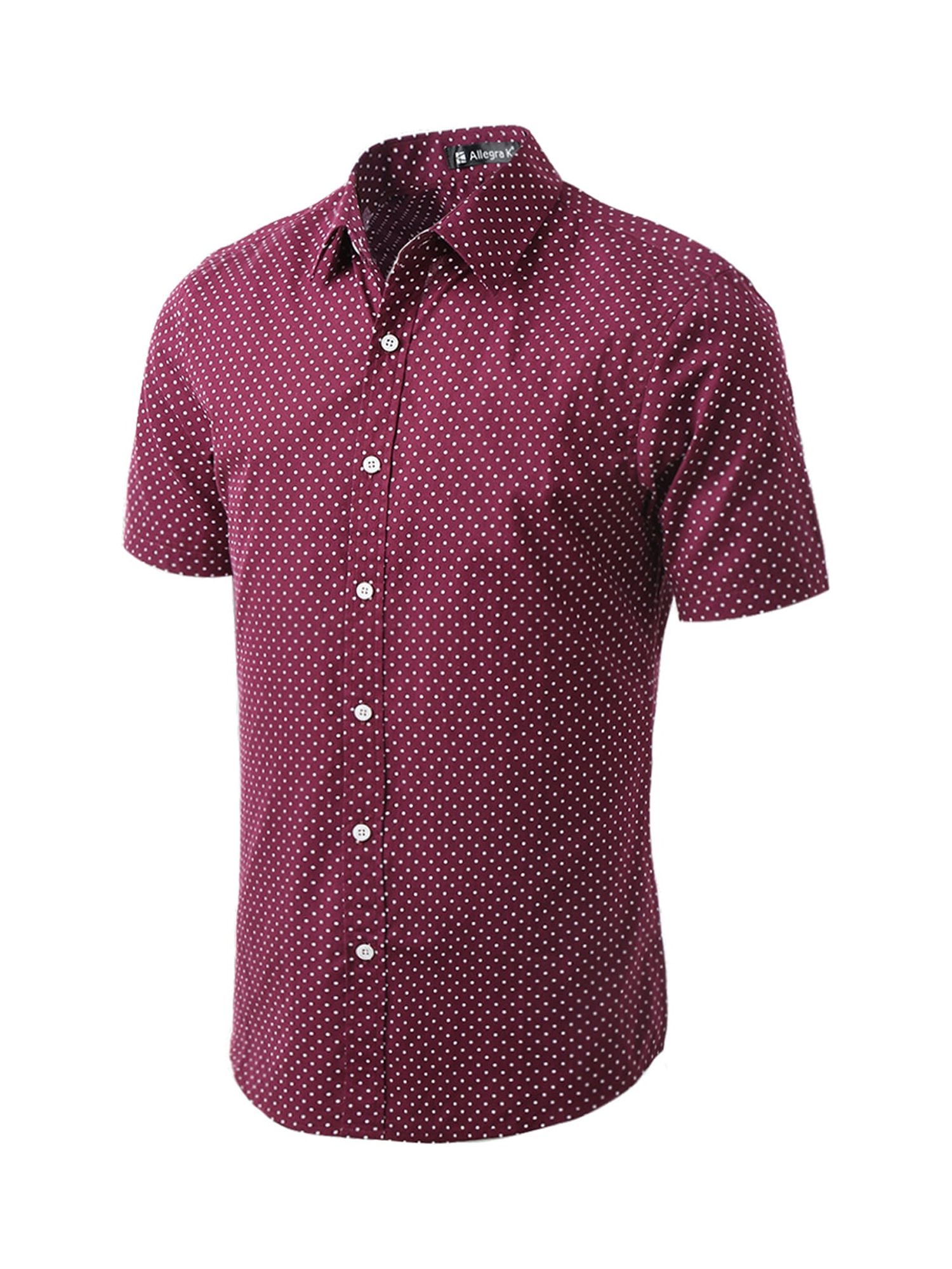 INSPIRE CHIC Men's Shirts Point Collar Short Sleeve Polka Dots Button Down Shirt 38 Burgundy