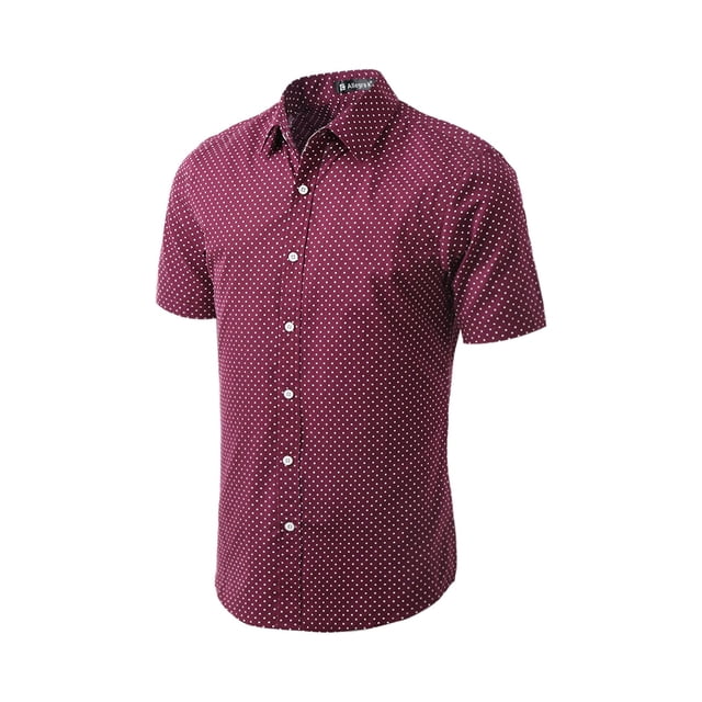 INSPIRE CHIC Men's Shirts Point Collar Short Sleeve Polka Dots Button Down Shirt 38 Burgundy
