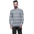 thumbnail image 1 of Atasi Kurta en Coton à Manches Longues à Revers pour Hommes Col Mandarin Chemise Ethnique Imprimée, 1 of 1
