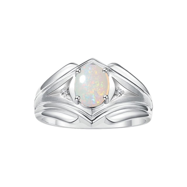 RYLOS Men's Rings 14K White Gold Rings Classic Designer Style 9X7MM Oval Gemstone & Diamond Ring Opal October Birthstone Rings For Men Size 10