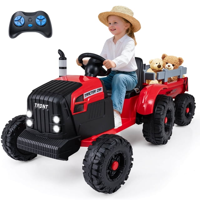 Costway 24V Ride On Tractor for Kids Remote Control Music USB Port Soft Start Headlights Red