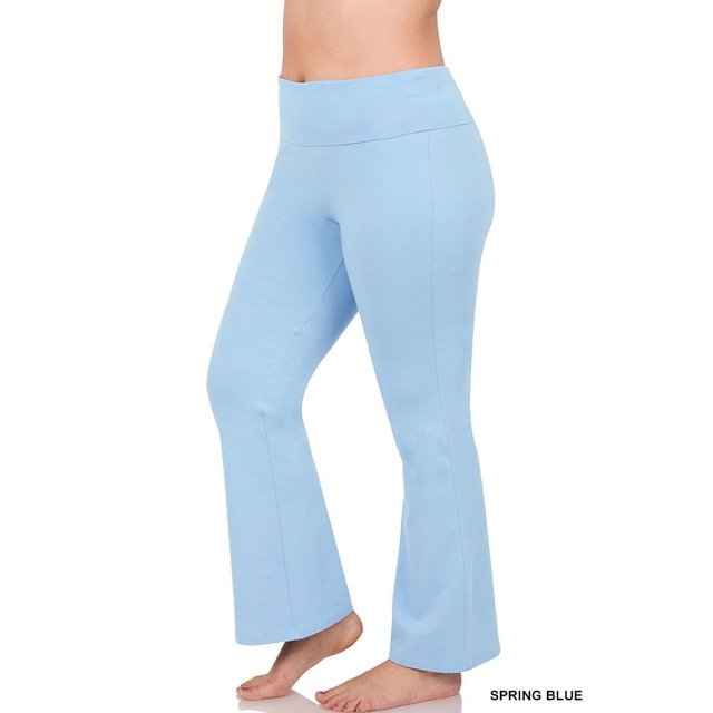 CHUANK Womens & Plus Stretch Cotton Fold-Over High Waist Bootcut Workout Flared Yoga Pants