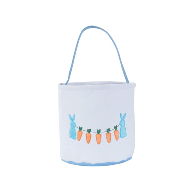 Eggs for Easter Egg Hunt Canvas Rabbits Basket 9.84x9.06 Inch, Easter Candy Gift Baskets for Children with Sturdy Handle & Spring Decor