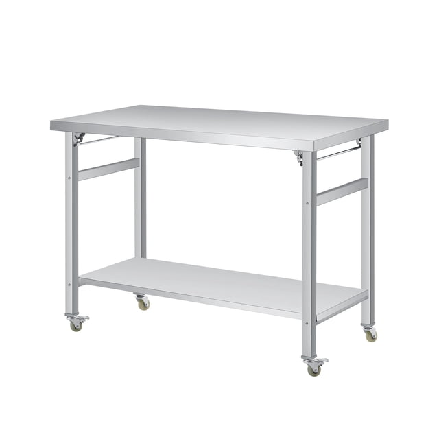 GloryStar Table Pliante Commerciale en Acier Inoxydable, Capacité de 920 Lb, Tablette Inférieure Réglable pour Traiteur, Cuisine, Atelier