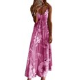 thumbnail image 1 of Bellella Robe Trapèze Sans Manches à Bretelles Col en V Longue Robe Maxi Sexy Imprimé Floral Quotidien Rose Rouge S, 1 of 2