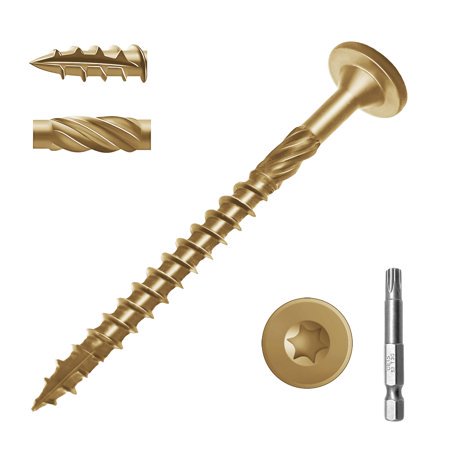 SahncaiTechTrade 3 Inch Deck Screws 50Pcs, Heavy-Duty Structural Wood Screws, Rust Resistant Timber Screws for Timber/Log/Landscaping Wood, T30 Star Bit (#14Ã?3" Yellow)