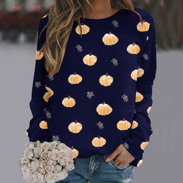2023 Chandail à Capuchon Surdimensionné pour Femmes Mode Décontractée Manches Longues Col Rond Imprimé Chandail en Molleton Dames Hauts Blouse Costumes Halloween/noël 50 % de Rabais Liquidation