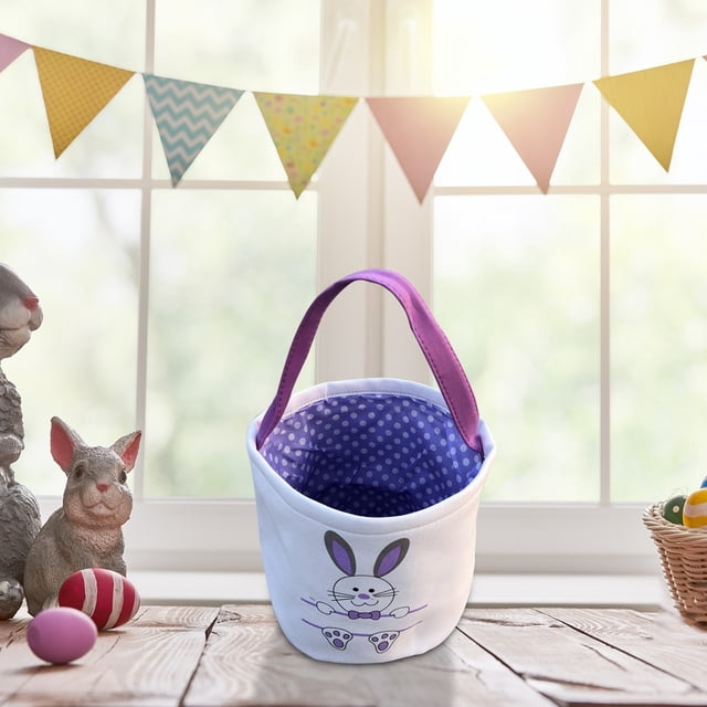Hbdhejl Easter Basket Holiday Rabbit Bunny Printed Canvas Gift Carry Candy Bag