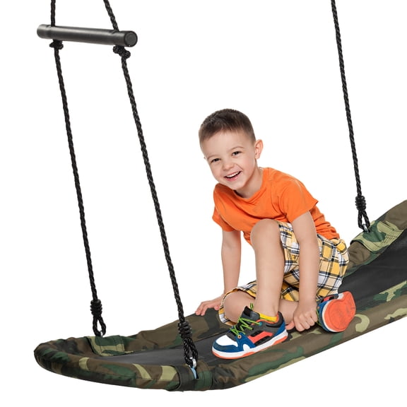 Costway Saucer Tree Swing Surf Kids Outdoor Adjustable Oval Platform Swing Set w/ Handle Camouflage green