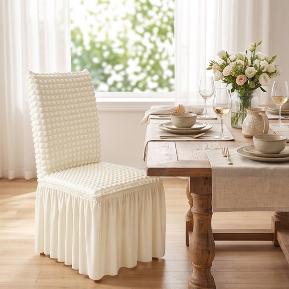 Housses Extensibles pour Chaises de Salle à Manger avec Jupe, Housses pour Chaises avec Jupe Faciles à Installer, Ajustement Universel pour Maison Cuisine Banquet Hôtel, Déco de Chaise de Salle à Manger