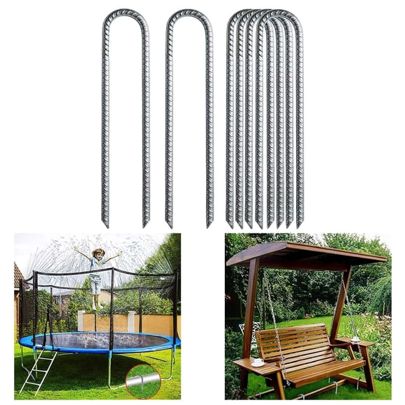 Merkmak Galvanized Garden Landscape Staples Stakes, 4PCS Anti-Rust Garden Staples U-Shaped Landscape Pins Garden Safety Spikes, Trampoline Anchor for Secure Lawn Fabric