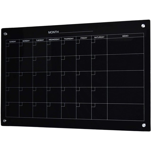 Audio-Visual Direct Glass Dry-Erase Calendar Whiteboard Set - 60 x 90 cm - (Magnetic, Black)