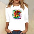 thumbnail image 1 of Qertyioot Cadeau de Saint-Valentin pour Femmes, Mode Manches Trois-Quarts Col Rond Rétro Imprimé de Noël Haut Ample Blouse Manches Trois-Quarts, 1 of 4