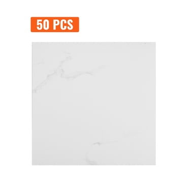 KFFKFF Stick-On Vinyl Floor Tiles, 12x12 inch, Set of 50, 1.5mm Thickness, White Marble Design, Ideal for DIY Home Improvement in Kitchens, Dining Rooms, Bedrooms, and Bathrooms