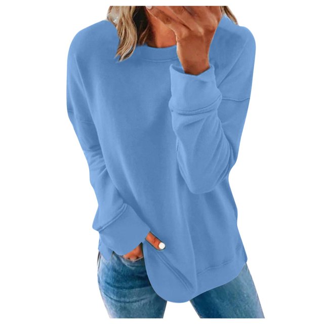 Chandails de Compression à Manches Longues pour Femmes Col Ras du Cou Unis Plus Chandail Surdimensionné Coupe Ample Pulls Tendance Hauts Légers pour Femmes Grande Taille Gris m