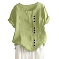 thumbnail image 2 of CEHVOM Women's Fashion Summer Round Neck Leisure Short Sleeve Solid Buttons Tops, 2 of 7