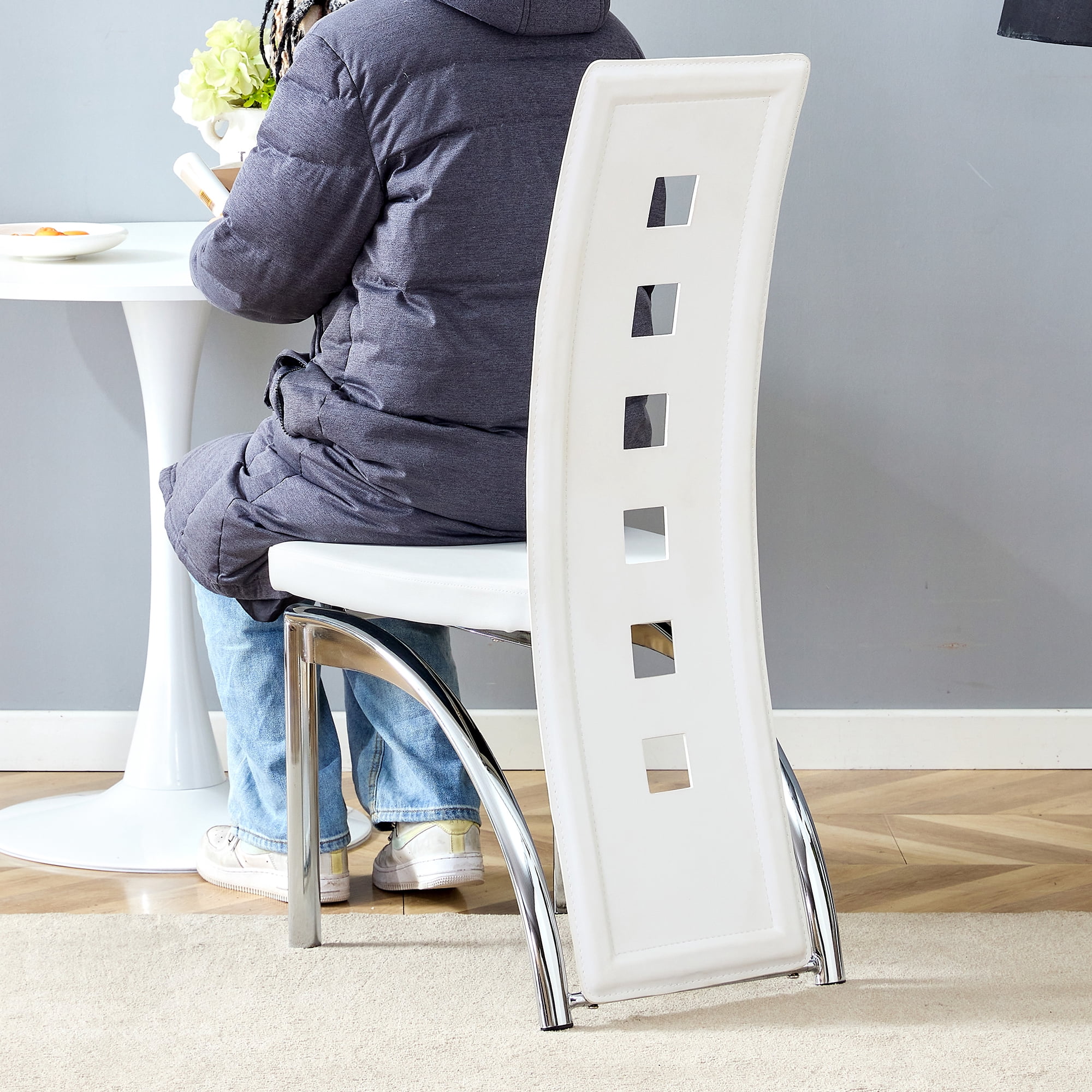 Noble House Modern Minimalist 2-Piece Dining Chair Set - White Saddleback