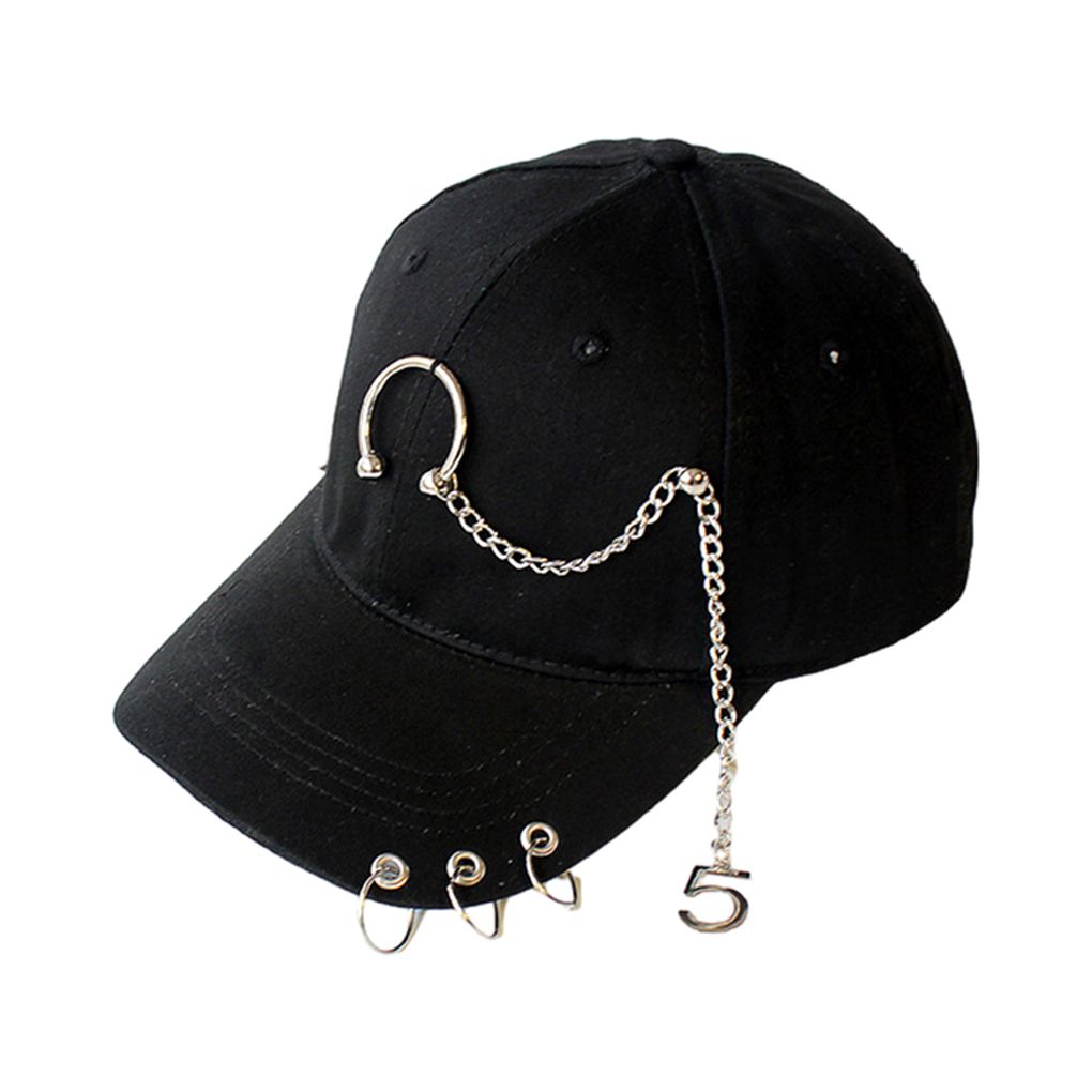Thinsony Hip Hop Baseball Cap With Ring Decor For Stylish Look Cotton Ring Baseball Hat Fits All Head Shape Comfortable Ring Black 1Set