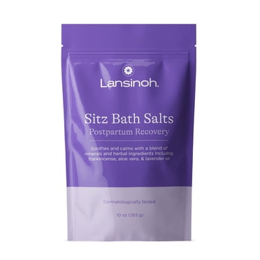 Sels de bain Lansinoh Sitz, Bain de Sel d'Epsom, 10 oz, un essentiel post-partum pour les soins personnels, Huile de lavande apaisante, Encens et Aloe Vera