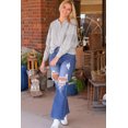 thumbnail image 5 of Women's Gray Waffle Patchwork Dolman Sleeve Henley Top, 5 of 5