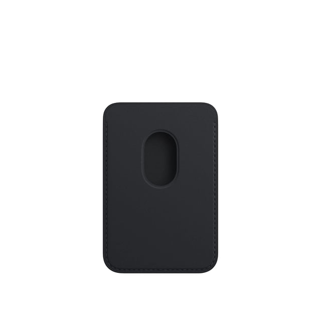 Portefeuille en Cuir pour iPhone avec MagSafe à Minuit, un Portefeuille Rectangulaire en Cuir Européen Spécialement Tanné à texture Lisse et Coins Arrondis, Doté d'Une Découpe Ovale Centrée pour un Accès Facile aux Cartes, Conçu avec de Solides Aimants Intégrés pour Se Fixer Solidement au Dos d'Un iPhone et Tenir jusqu'à Trois Cartes.