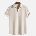 thumbnail image 2 of Sentmoon Men Tshirt Plus Size Loose Turndown Collar Short Sleeve Stretchy Mens Spring Outfits Solid Color Mens Going out Tops Delightful for Running or Jogging Beige L, 2 of 5