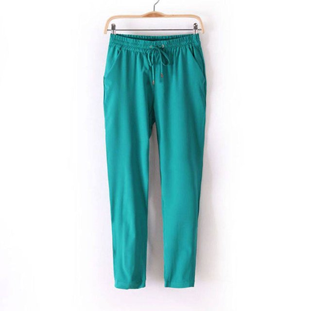 Pantalon Long en Chiffon Élastique pour Femmes avec Cordon de Serrage
