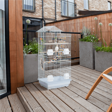 Yaheetech 39'' Metal Bird Cage with Perches and Toys, White