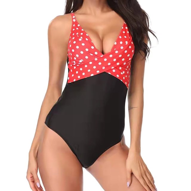 Women‘s Slimming One Piece V-Neck Front Cross Swimsuit Tummy Control Tankini Bathing Suits Size S-2XL