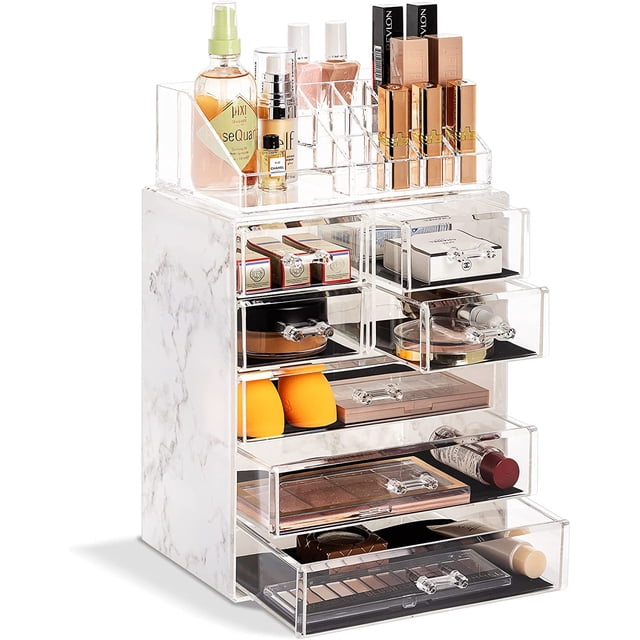 Sorbus Cosmetic Makeup Organizer with 7 Drawers and 16 Slots (Marble Design)