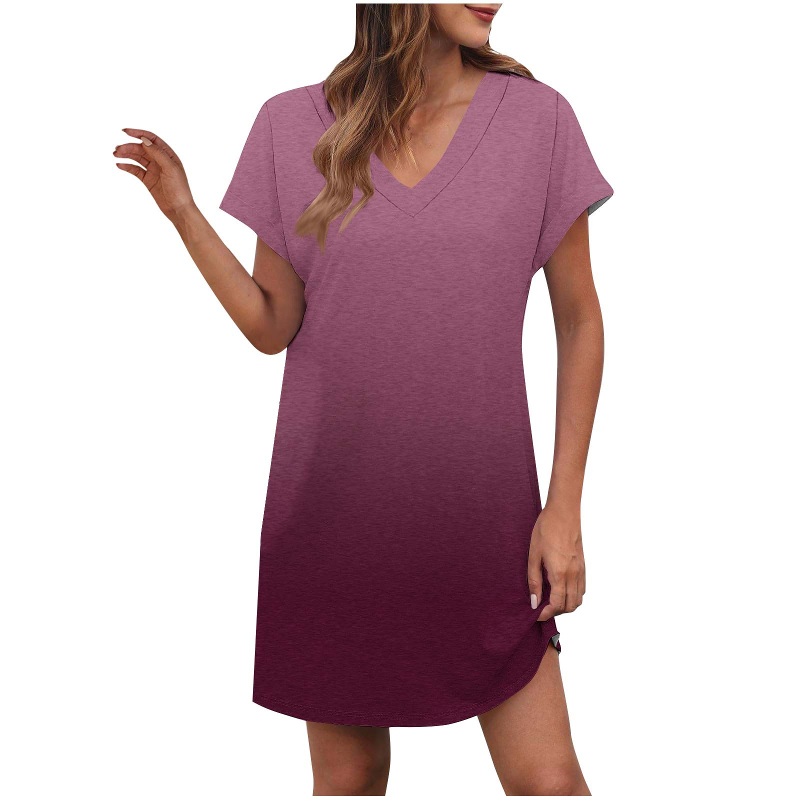 LOVZFMLL Robes d'Été pour Femmes Décontractées Amples T-Shirt Robe Droite Col en V Manches Courtes à Revers Uni Basique Tenues Quotidiennes Rose B m