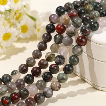 1 Set Loose African Bloodstone Beads for DIY Jewelry Making Natural Crystal Stone Beads Round Gemstone Beads for Bracelets Necklaces Making 10mm
