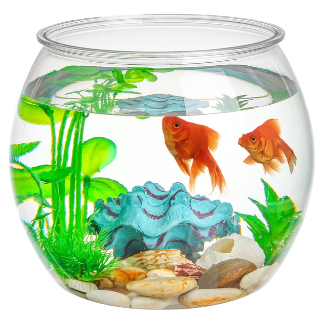 Shisuyan Fish Bowl Plastic Transparent Small Aquarium Small Fish Tank Fish Bowl for Betta Fish Goldfish
