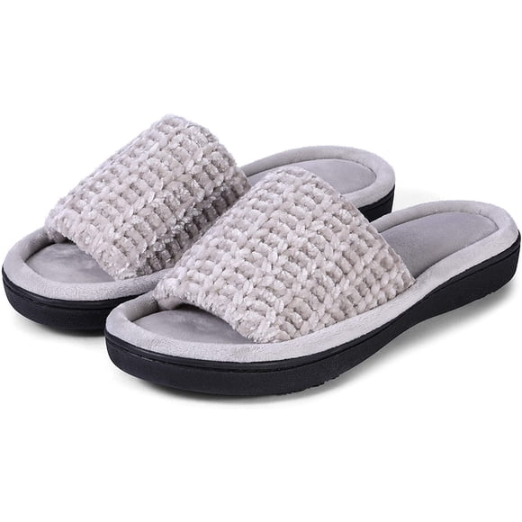 Roxoni Pantoufles à Enfiler à Bout Ouvert Souples pour Femmes, Semelle en Caoutchouc Beige pour Intérieur et Extérieur