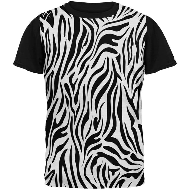 T-Shirt Noir pour Adulte à Imprimé Zèbre, Blanc, Dos Noir
