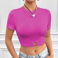 thumbnail image 2 of Yuyuzo Crop Tops pour Femmes Col Rond Manches Courtes Tops d'Été Ajustés Froncés Tee-Shirts, 2 of 6