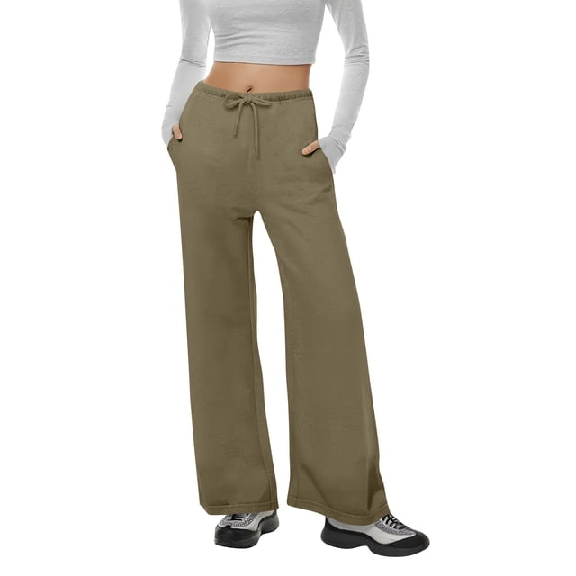 Ohufall Womens Sweatpants Drawstring Elastic Low Waist Pants Straight Leg Low Rise Sweatpants Pants Jogger Sweatpants with Pockets