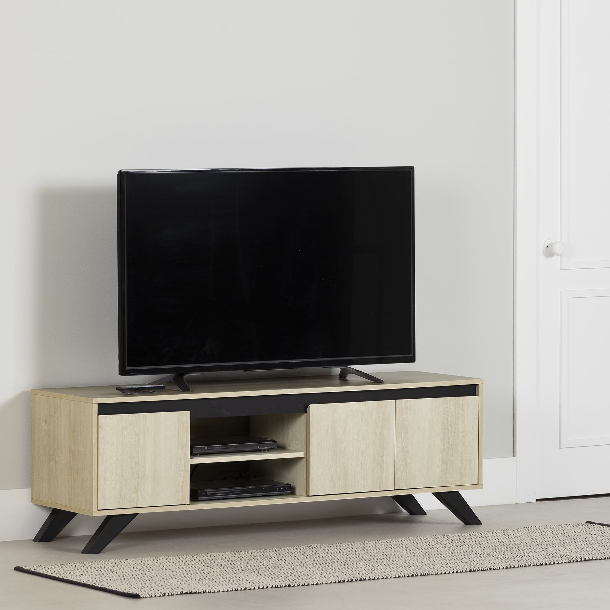 South Shore Flam TV Stand with Doors for TV up to 60", in Bleached Oak