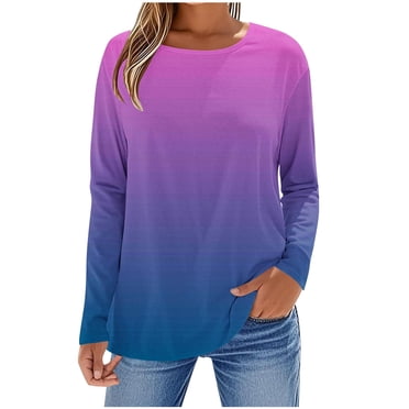 SROBPTY Longues Chandails à Manches pour Femmes, T-Shirt à Manches Longues à Col Rond avec Imprimé Automnal pour Femmes, Violet, P