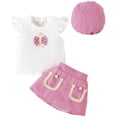 thumbnail image 1 of dmqupv Baby Outfit Baby Girl Summer Clothes Ruffle Short Sleeve Ribbed Romper Plaid Pattern Skirt With Headband Hot Pink,Size for 2-3 Years, 1 of 8