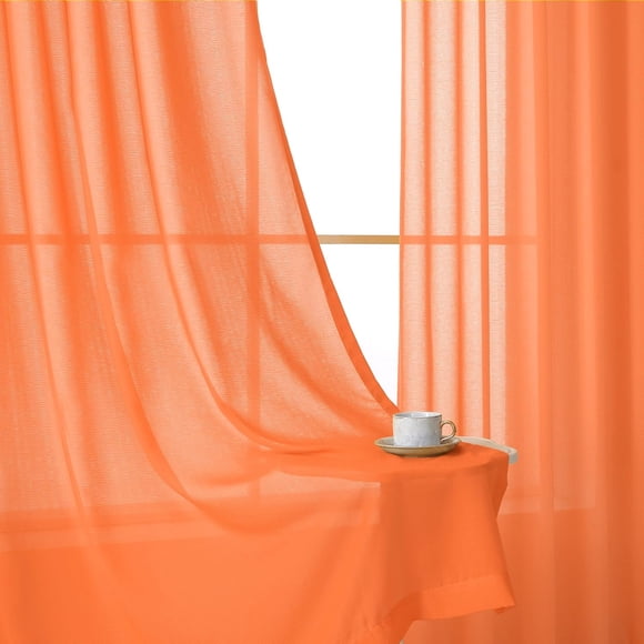 KangBang Pinch Pleated Sheer Voile Curtains Ceiling to Floor for Villa, Textured Window Drapes Semi Light Filtering Pinch Pleat Drapes for Traverse Rod with Hooks, W42xL108,Burnt Orange,2 PCs