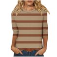 thumbnail image 1 of Annhoo Hauts d'Automne pour Femmes 2025 Mode Manches 3/4 Col Ras du Cou Chandails à Enfiler Chemises Décontractées Confort Blouses à Rayures Imprimées, 1 of 5