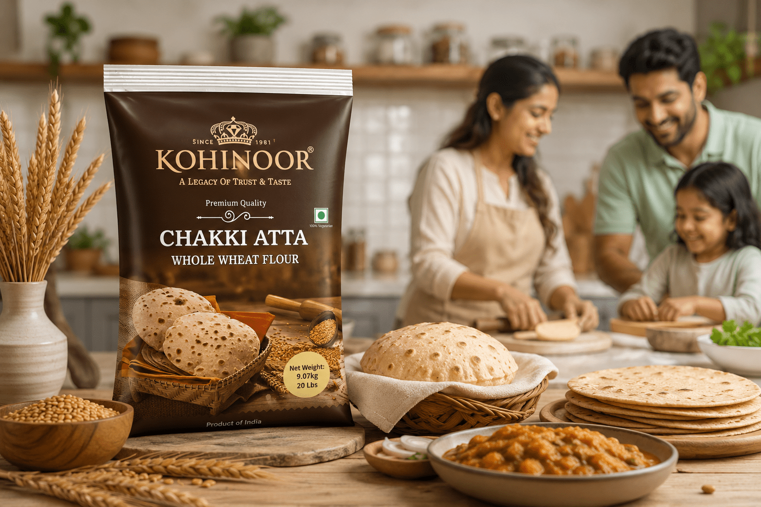 Kohinoor Chakki Atta Whole Wheat Flour, 9.07 kg (20 lbs)