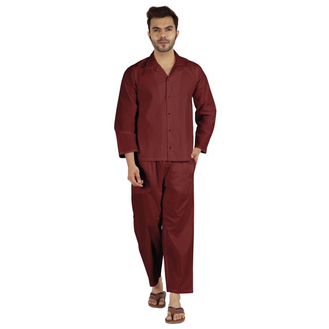 Inkmeso Ensemble de Pyjama Classique Uni en Coton, Pyjama Boutonné pour Hommes, 2 Pcs, Tenue de Nuit