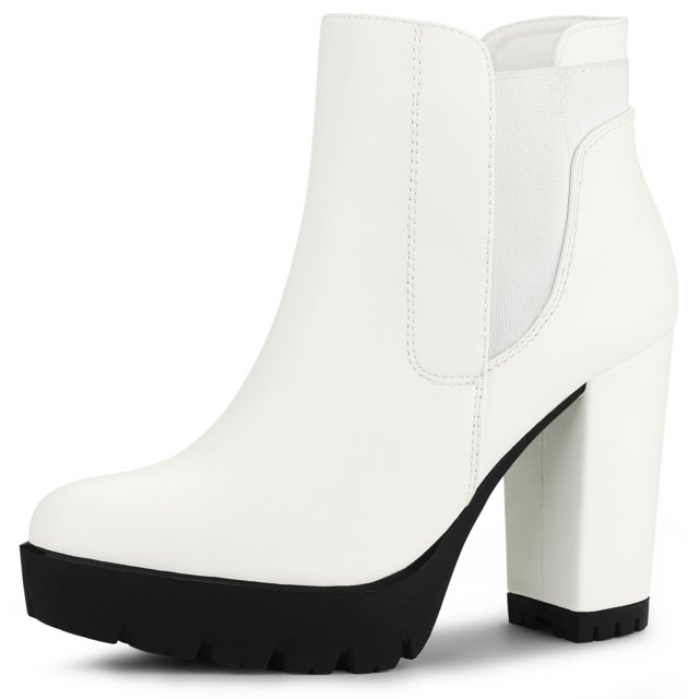 Unique Bargains Bottes Chelsea à Plateforme à Talons Hauts Épais à Fermeture Éclair pour Femmes