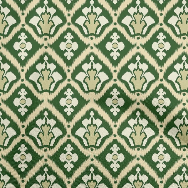 oneOone Velvet Forest Green Fabric Asian Ikat Craft Projects Decor Fabric Printed By The Yard 58 Inch Wide