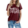 thumbnail image 4 of RKSTN Hauts pour Femmes Saint-Valentin Cœur d'Amour Lettres Imprimées Mode Blouse Confortable Hauts Tempérament Couleur Unie Col Rond Manches Courtes Hauts, 4 of 5