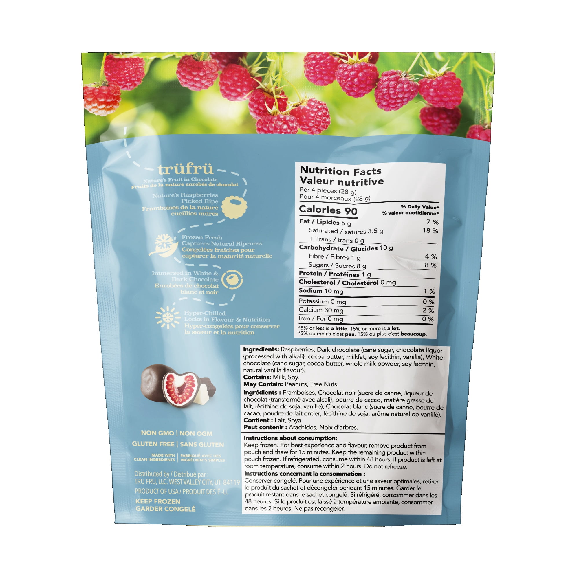 TruFru Framboises Congelées Enrobées de Chocolat Blanc & Noir 170g