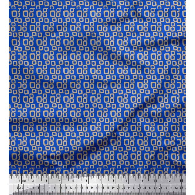 Soimoi Blue Rayon Fabric Square Geometric Print Fabric by Yard 56 Inch Wide