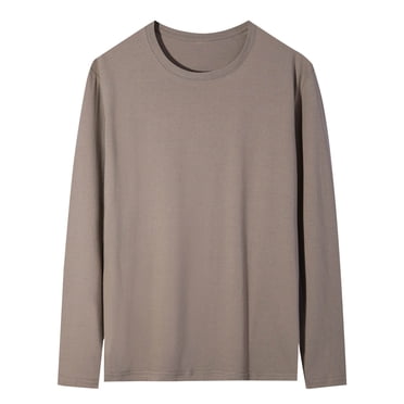 Viluyesy Mens T Shirt Long Sleeve Shirts for Men Plus Size Roundneck Solid Tops Stretch Soft Casual Lightweight Mens Basic Tee Khaki 4XL